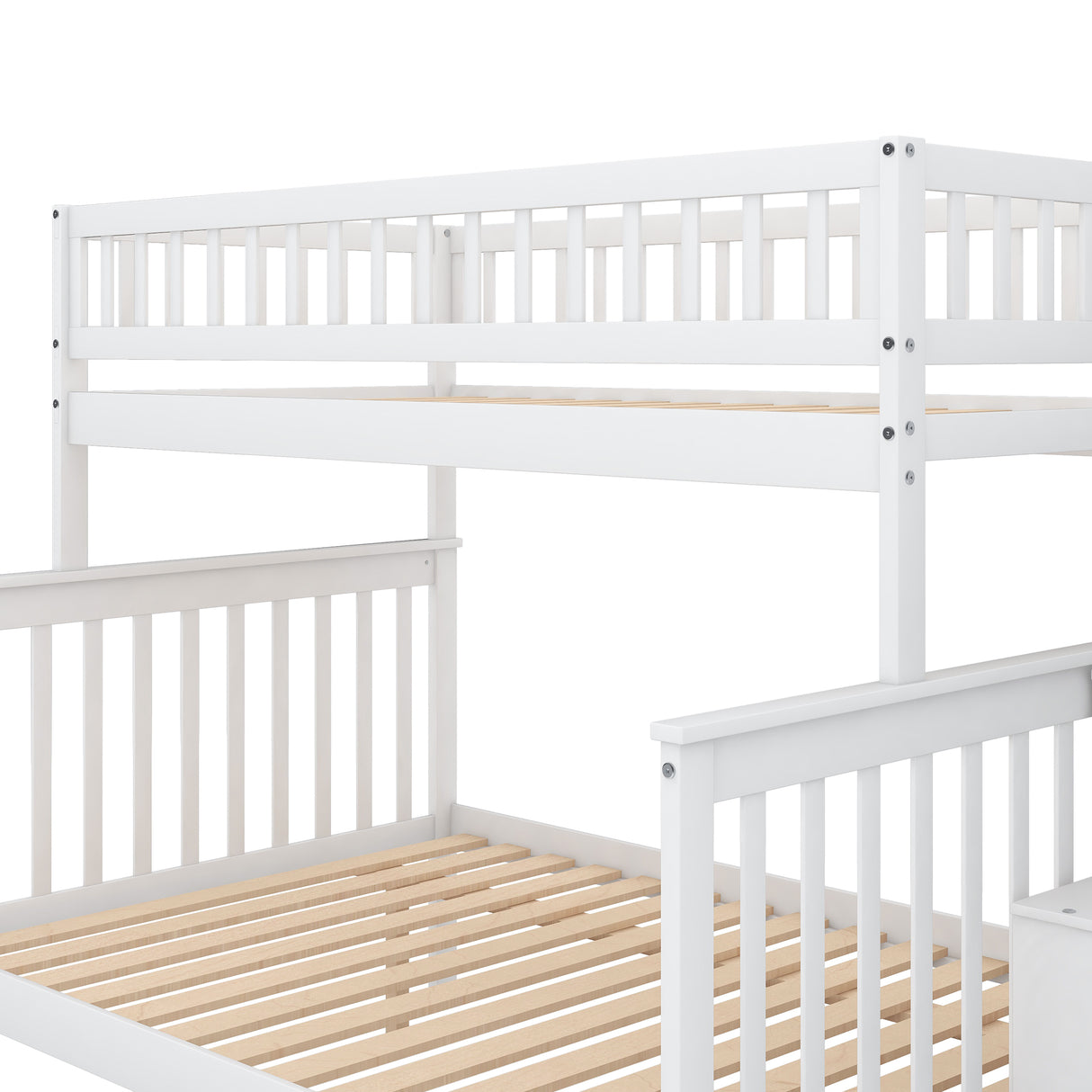 Twin over Full Bunk Bed with Trundle and Staircase White - V.I.P Digital Presence