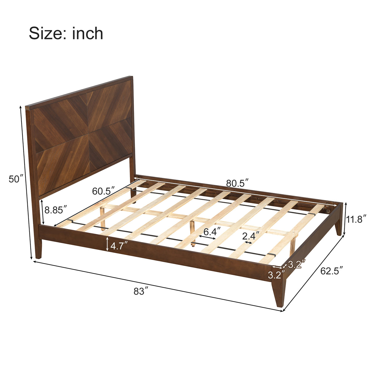 Mid-Century Modern Platform Bed Wood Slat Support with No Box Spring Needed,Queen, Walnut - V.I.P Digital Presence