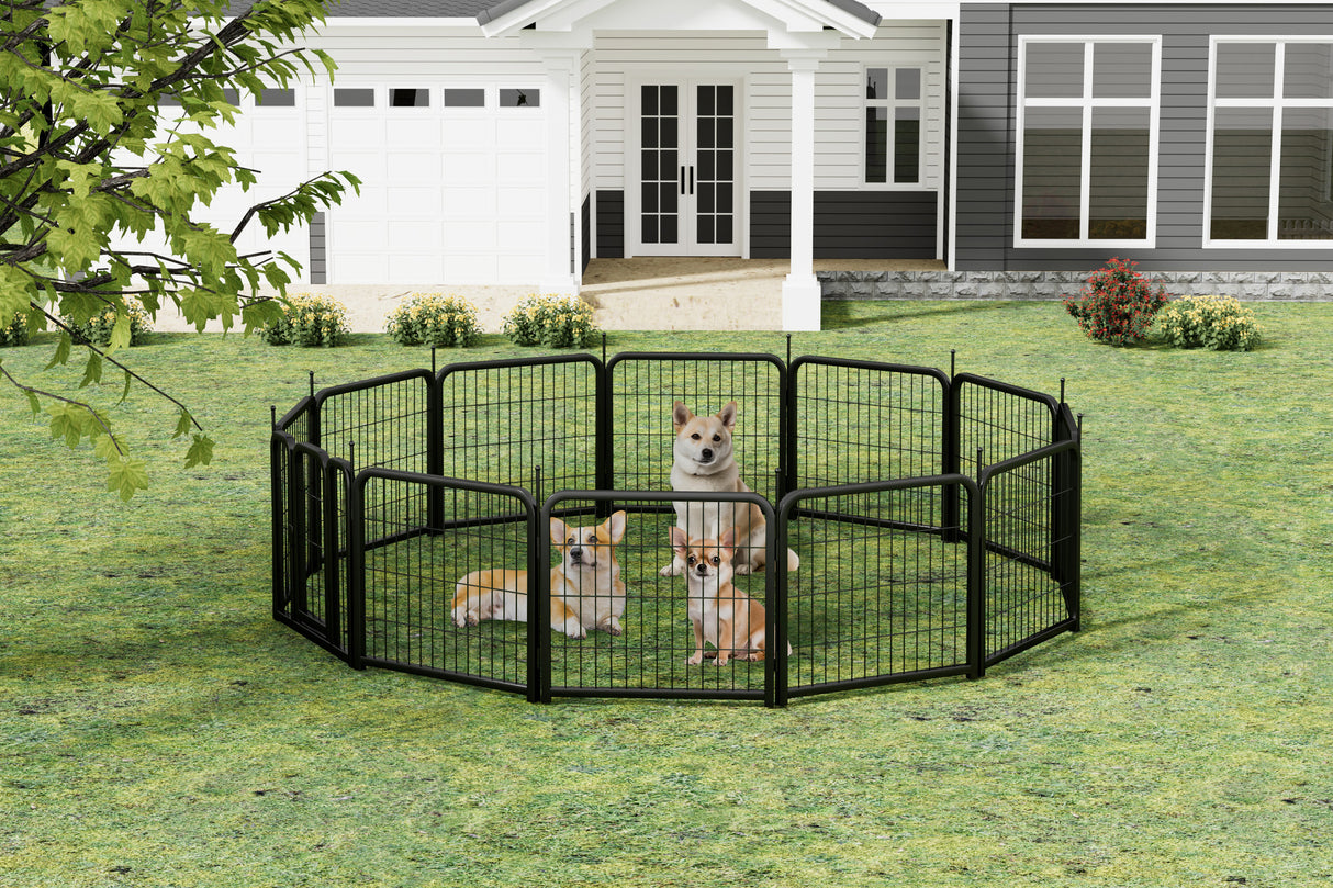 Outdoor 12 piece dog fence, 24 inch portable indoor game fence for small dog pets. Black, 22.2 inches wide x 23.6 inches high. - V.I.P Digital Presence