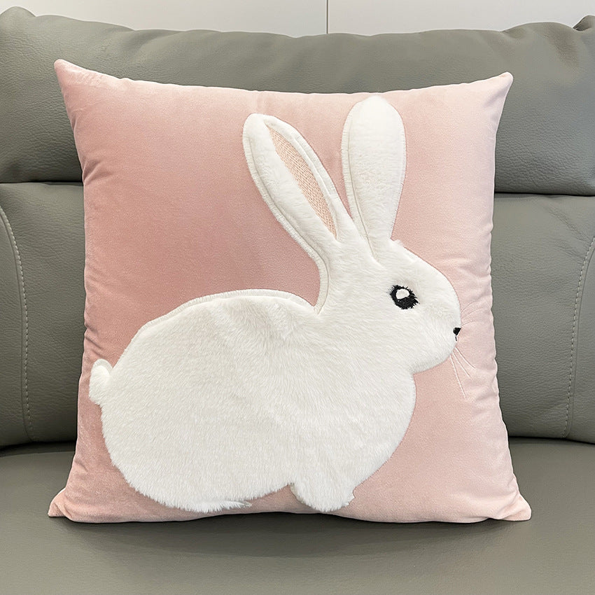 Soft Rabbit Pillow Cover Sofa Cushion Velvet Embroidered Pillow Girl's Heart Pink Cartoon Pillow Cover Cute - V.I.P Digital Presence