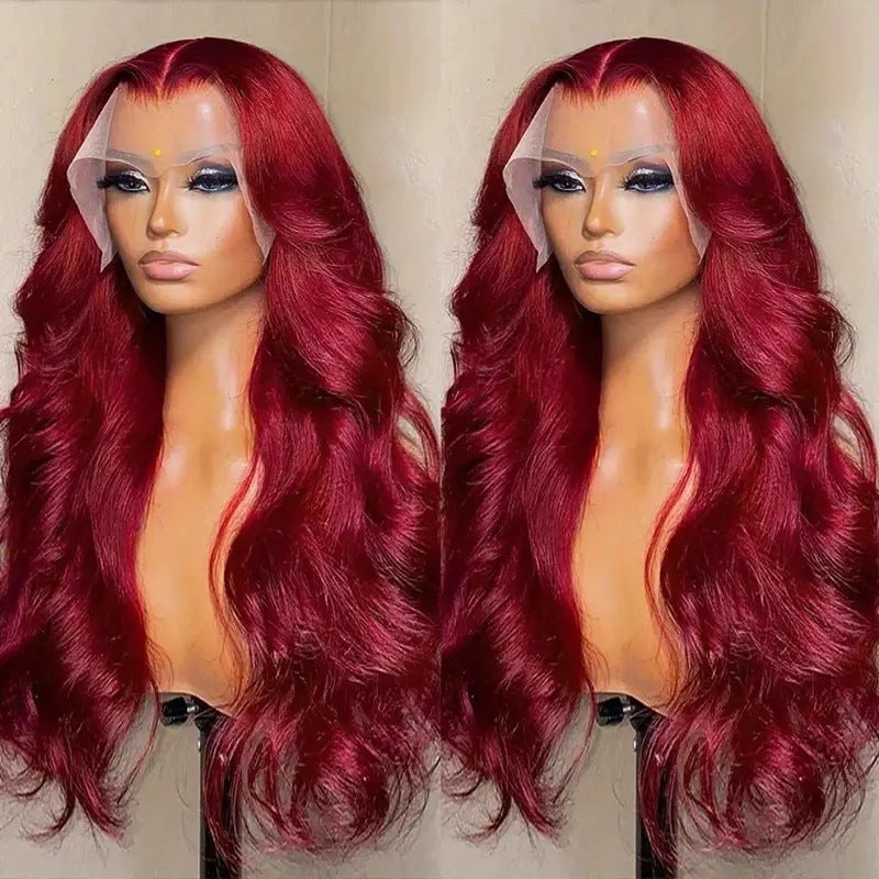 European and American fashion wine red wig hot selling front lace big wave long curly hair wig full head cover - V.I.P Digital Presence