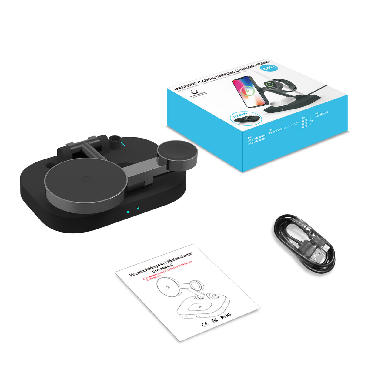 Vertical Magsafe Magnetic Folding Three-in-one Stand Mobile Phone Watch Headset 1 Generation Pen Four-in-one Wireless Charger - V.I.P Digital Presence