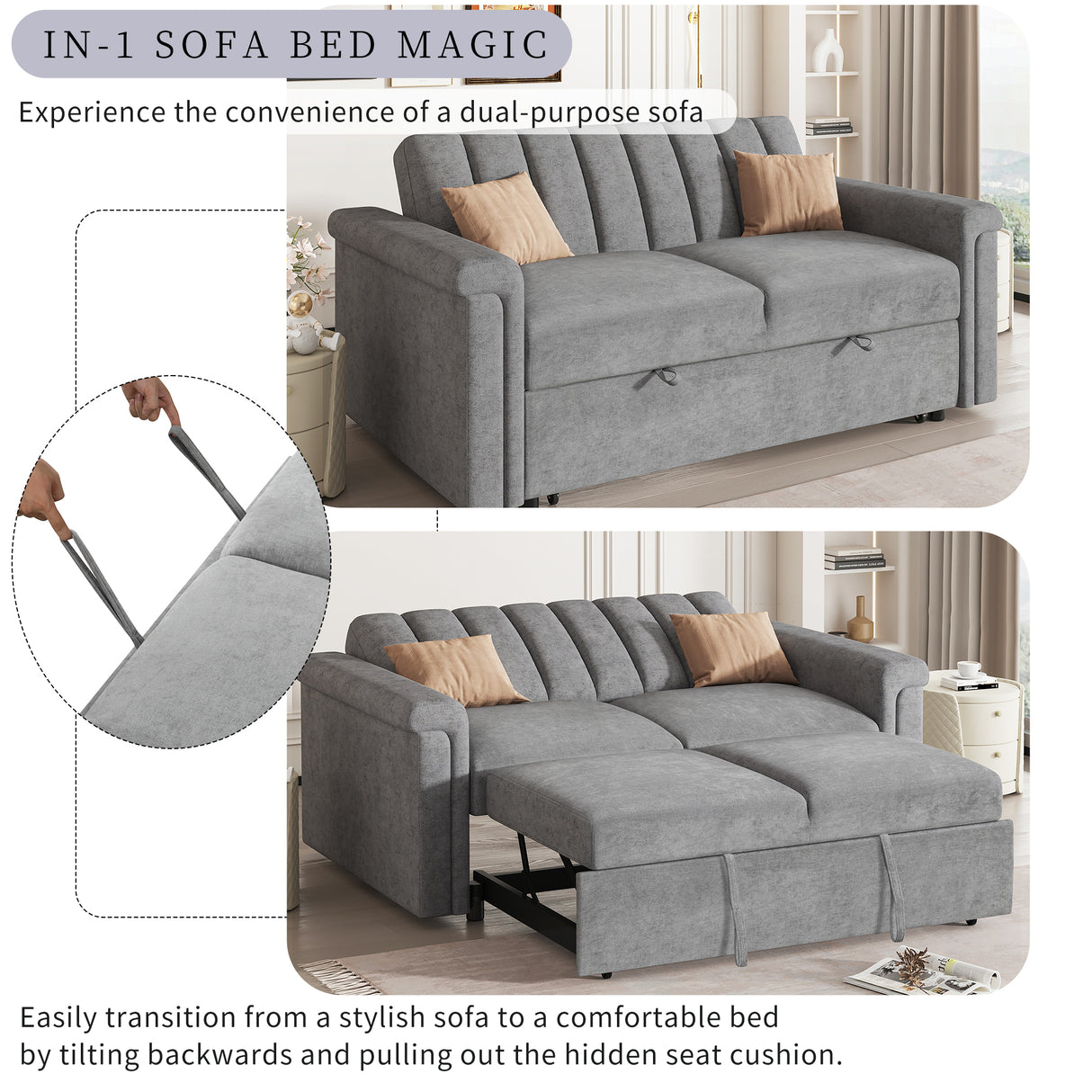 U_STYLE Convertible Soft Cushion Sofa Pull Bed ,for Two People to Sit On - V.I.P Digital Presence
