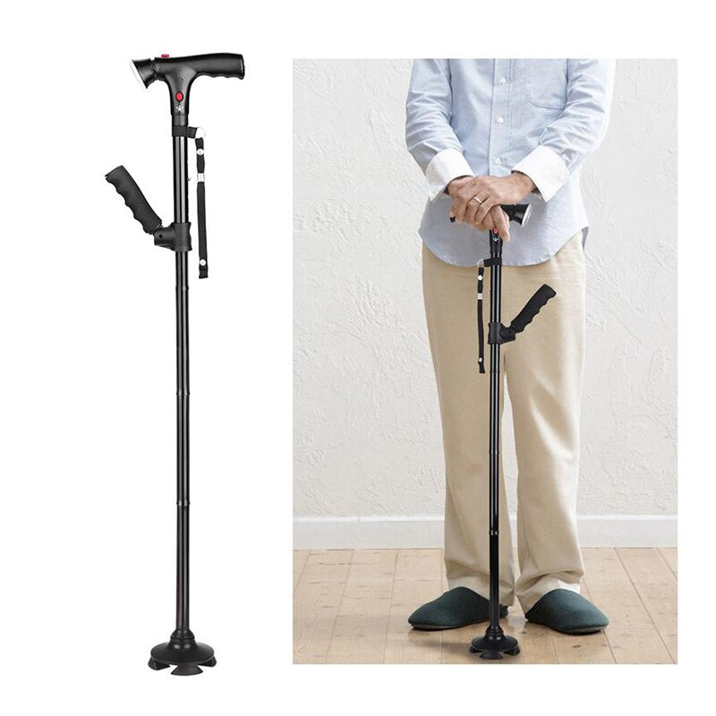 Bastón telescópico plegable con muleta LED, ligero y seguro, regalo para personas mayores.