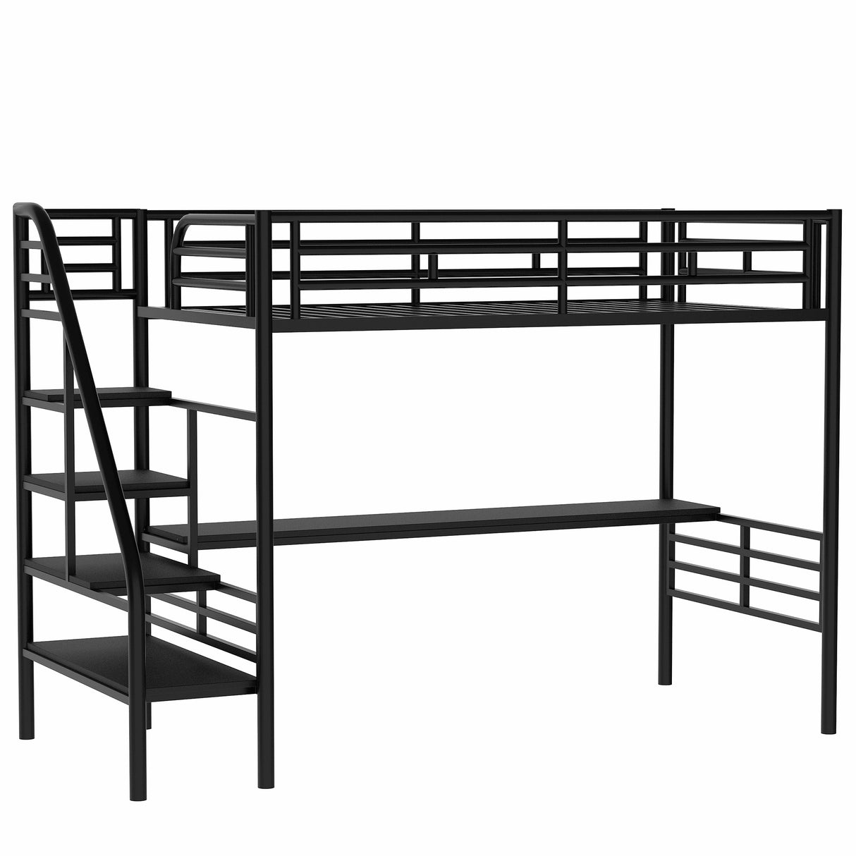 Metal Loft Bed Frame with Desk No Box Spring Needed Twin Black