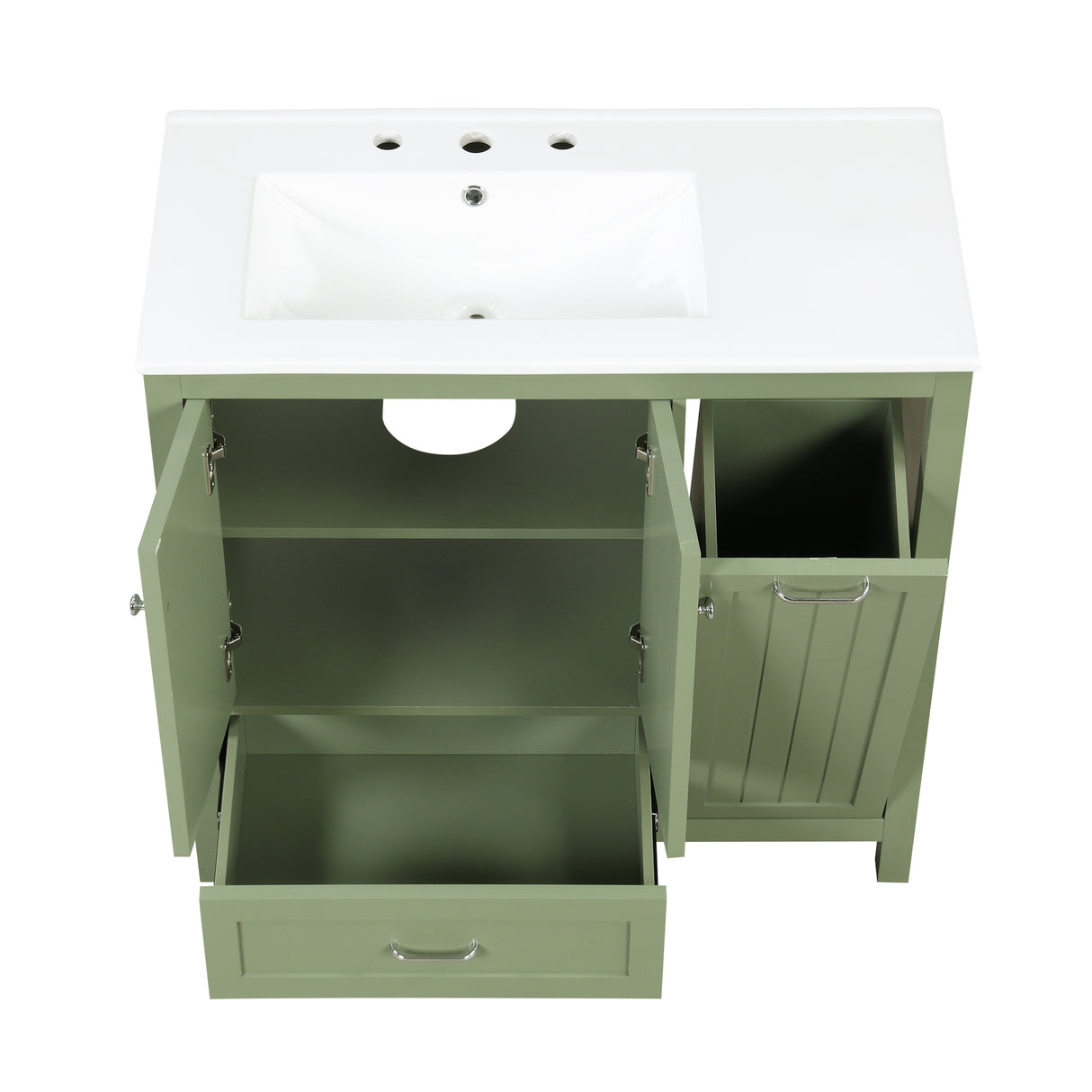 36 inch bathroom vanity with sink, one double door cabinet one large drawer and one flip drawer solid wood and MDF board, green - V.I.P Digital Presence