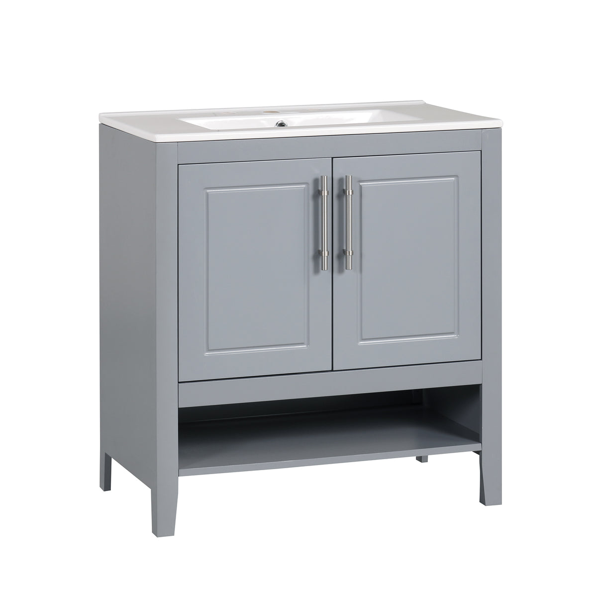 30" Bathroom Vanity with Sink, Multi-functional Bathroom Cabinet with Doors and Drawers, Solid Frame and MDF Board, Grey - V.I.P Digital Presence