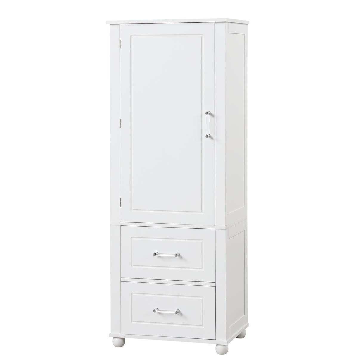 Tall bathroom storage cabinet with two drawers and adjustable shelves for independent storage - V.I.P Digital Presence