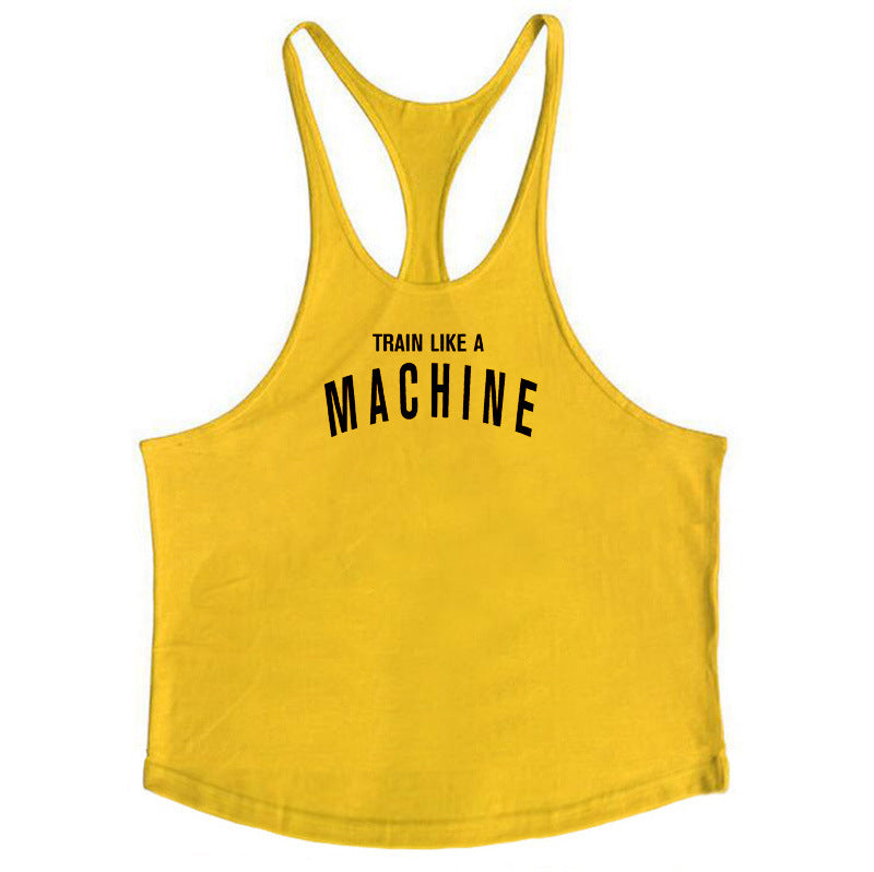 Bodybuilding and fitness vest printed with fine straps deep digging weightlifting pure cotton vest training suit - V.I.P Digital Presence