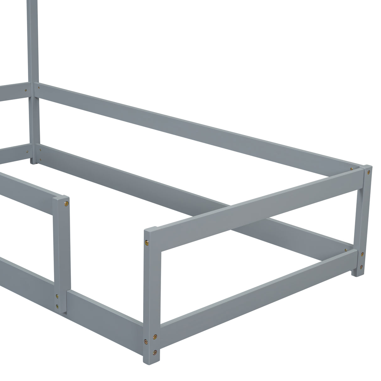 Twin Size Wood bed with House-shaped Headboard Floor bed with Fences,Grey - V.I.P Digital Presence