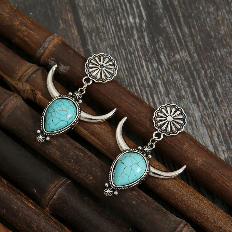 Artificial Turquoise Alloy Cow Head Earrings - V.I.P Digital Presence