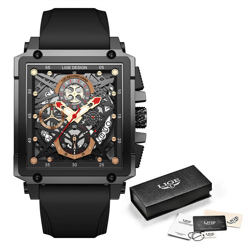 Lige New Men's Watch Square Multifunction Chronograph 30M Waterproof Watch - V.I.P Digital Presence