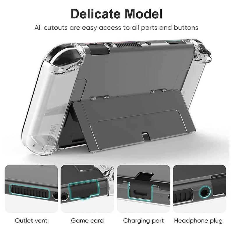 Suitable for Nintendo Switch OLED protective case with bracket NS OLED transparent PC hard case personalized crystal case - V.I.P Digital Presence