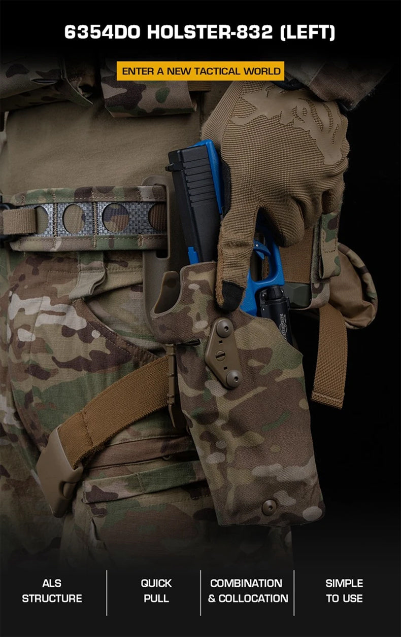 6354DO Left - handed Tactical Pistol Glock 17 Holster with X300U - A QLS Adapter, Leg Shroud, Drop, and MHA Leg Strap Kit - V.I.P Digital Presence