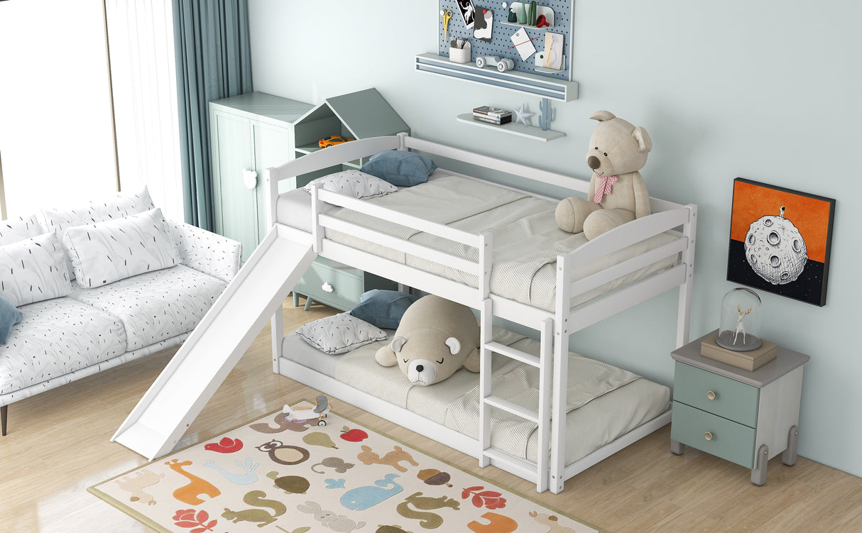 Twin over Twin Bunk Bed with Convertible Slide and Ladder White