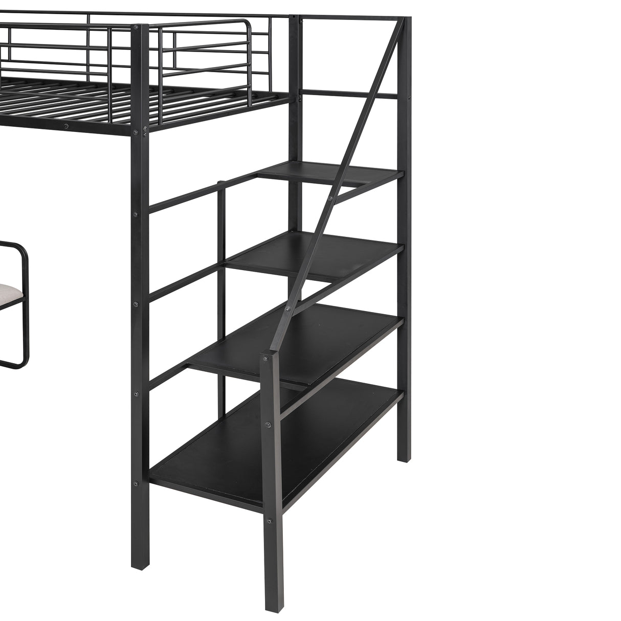 Twin Size Metal Loft Bed with Bench and Storage Staircase Black