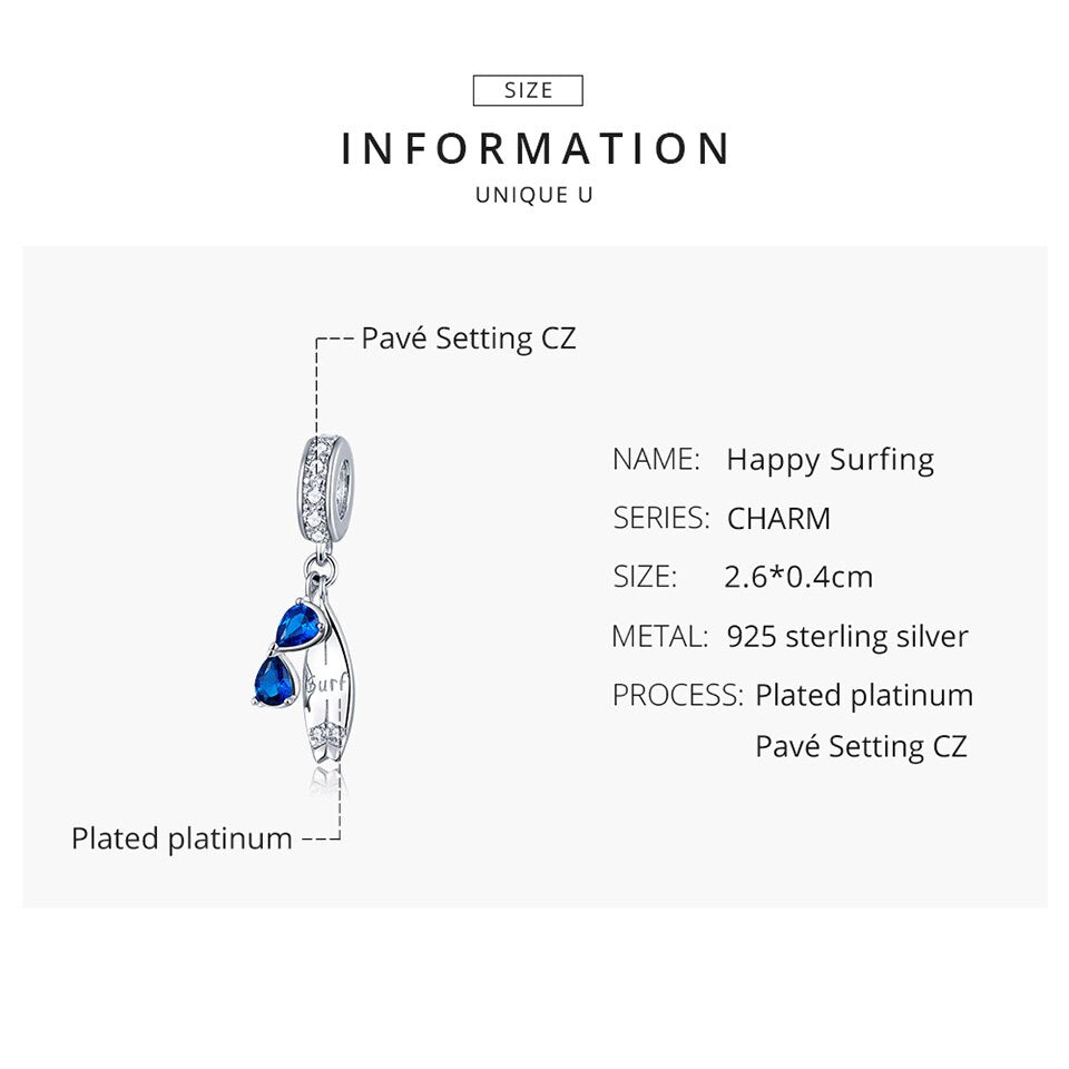 bamoer 2020 Summer Series Surfing with Sunglass Pendant Charm for Bracelet 925 Sterling Silver DIY Jewelry Accessories BSC263 - V.I.P Digital Presence