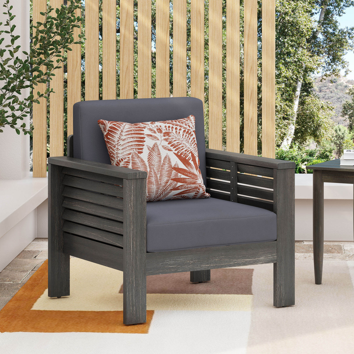 Outdoor Acacia Wood Club Chairs with Cushions, Dark Gray, 27.75"D x 32"W x 27.75"H - V.I.P Digital Presence