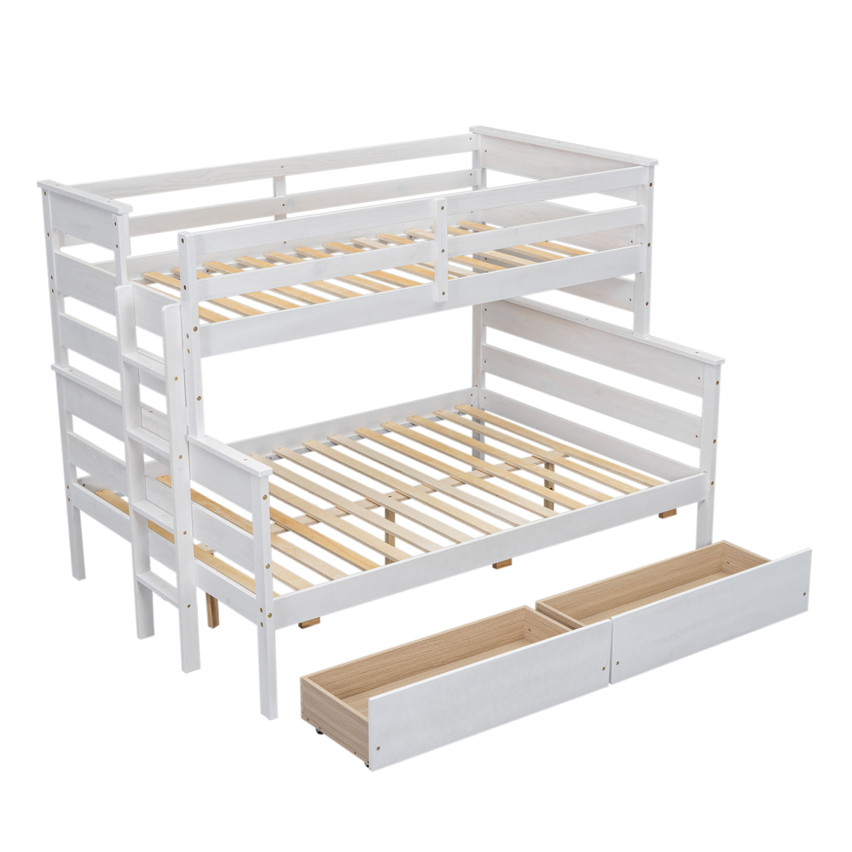 Wood Twin over Full Bunk Bed with 2 Drawers White