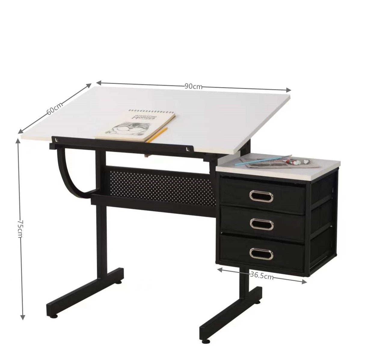White adjustable drafting drawing table with stool and 3 drawers - V.I.P Digital Presence