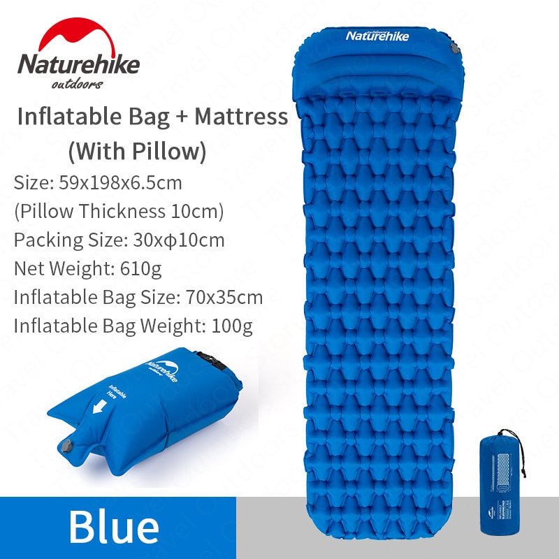 Colchoneta inflable para acampar al aire libre Naturehike, bolsa inflable, tienda de campaña, colchón para dormir, colchoneta ultraligera portátil para picnic, colchoneta para acampar y picnic
