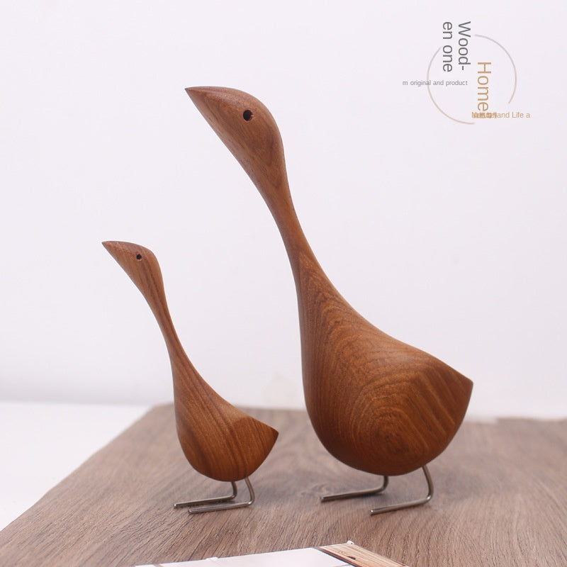 Swan Wooden Figurine Creative Desktop Home Decor Wood Carved Goose Craft Carving Nordic Figurine - V.I.P Digital Presence