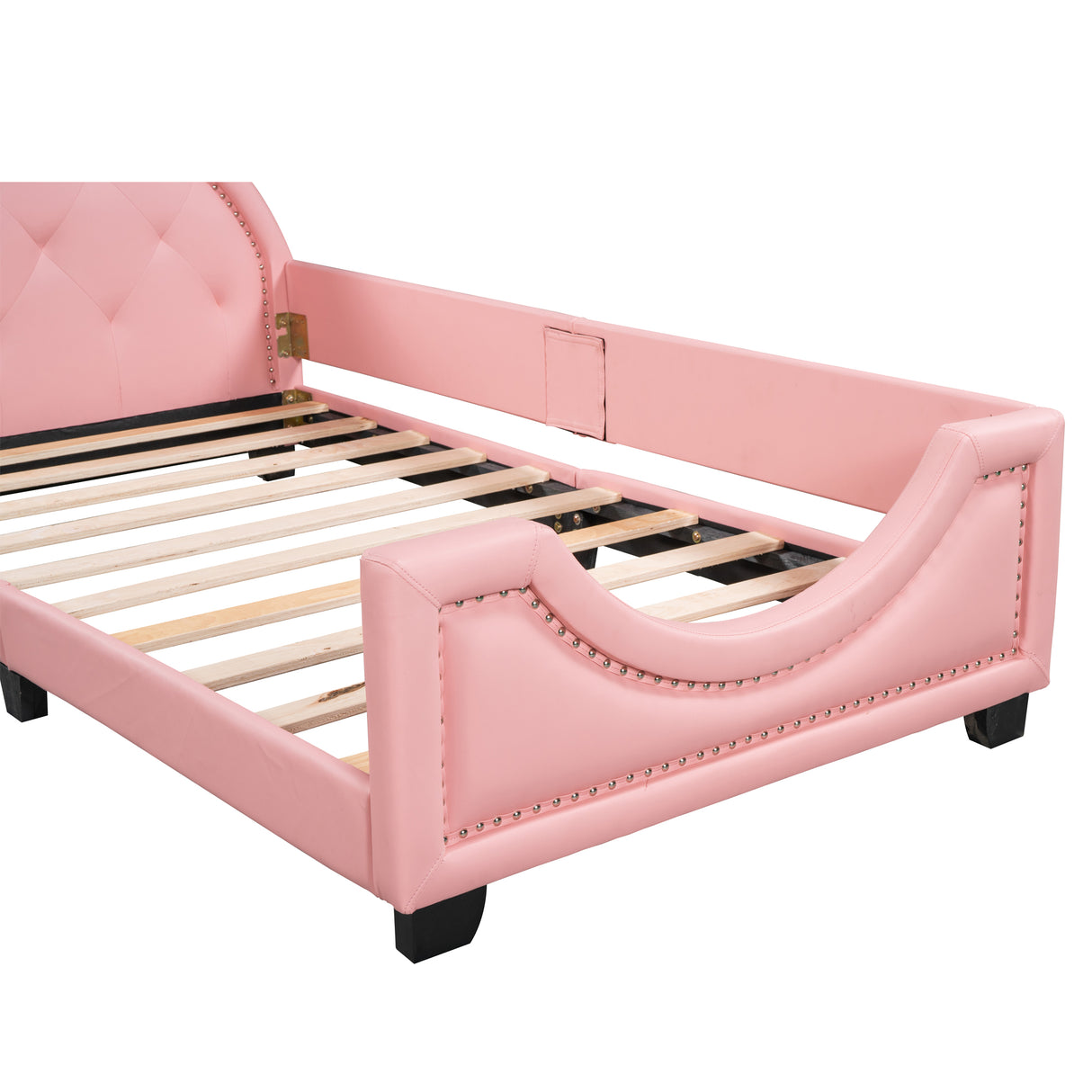 Twin Size Upholstered Daybed with Carton Ears Shaped Headboard Pink