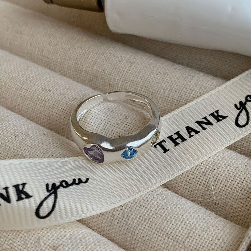 Dopamine love colored zircon diamond ring female niche index finger high-end fashion personality open ring - V.I.P Digital Presence