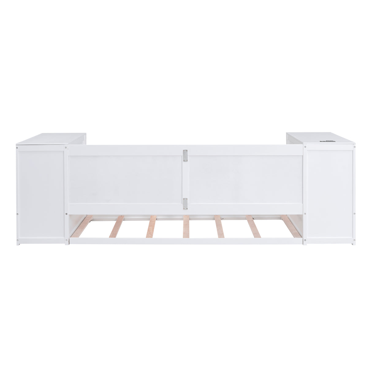 Twin Size Daybed with Storage Arms Trundle and Charging Station White
