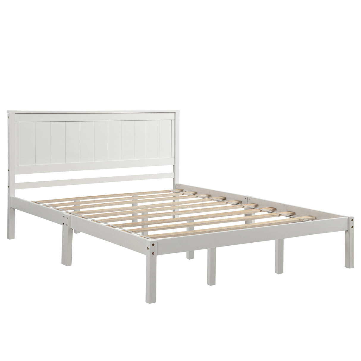 Platform Bed Frame with Headboard, Wood Slat Support, No Box Spring Needed Queen White