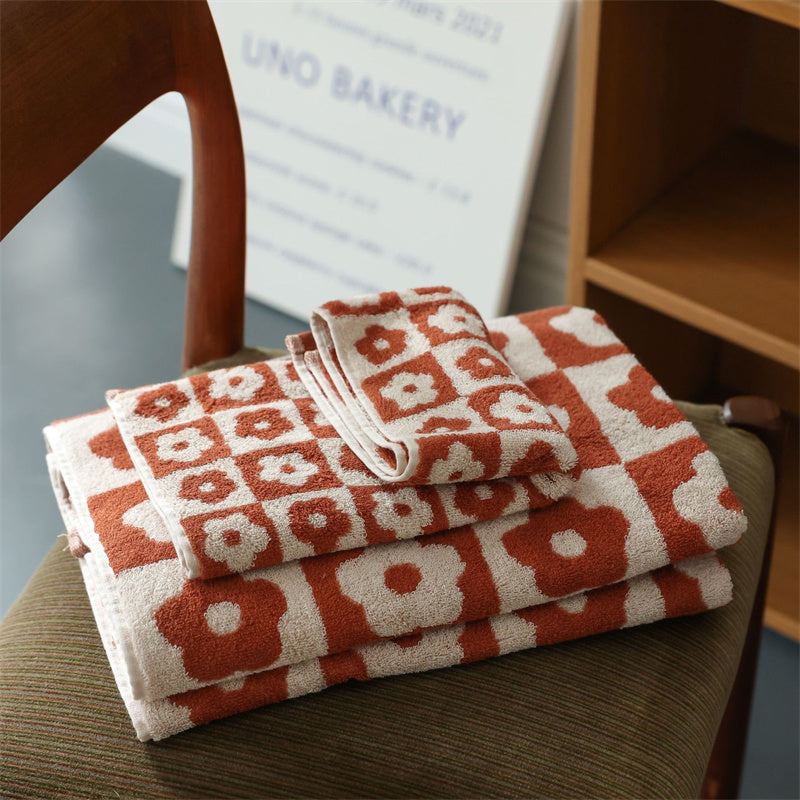 Plaid Series Towel Bath Towel Cherry Blossom Absorbent Facial Towel - V.I.P Digital Presence