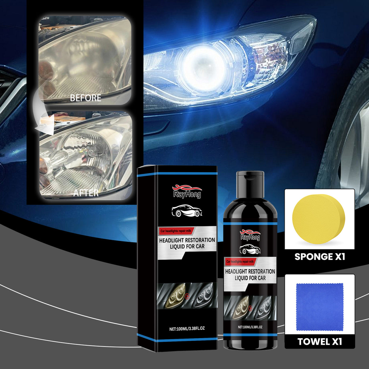 Headlight Restoration Liquid For Car, Lamp Scratches Yellow Cleaning Plating Crystal Polishing Refurbishing Repair Agent - V.I.P Digital Presence