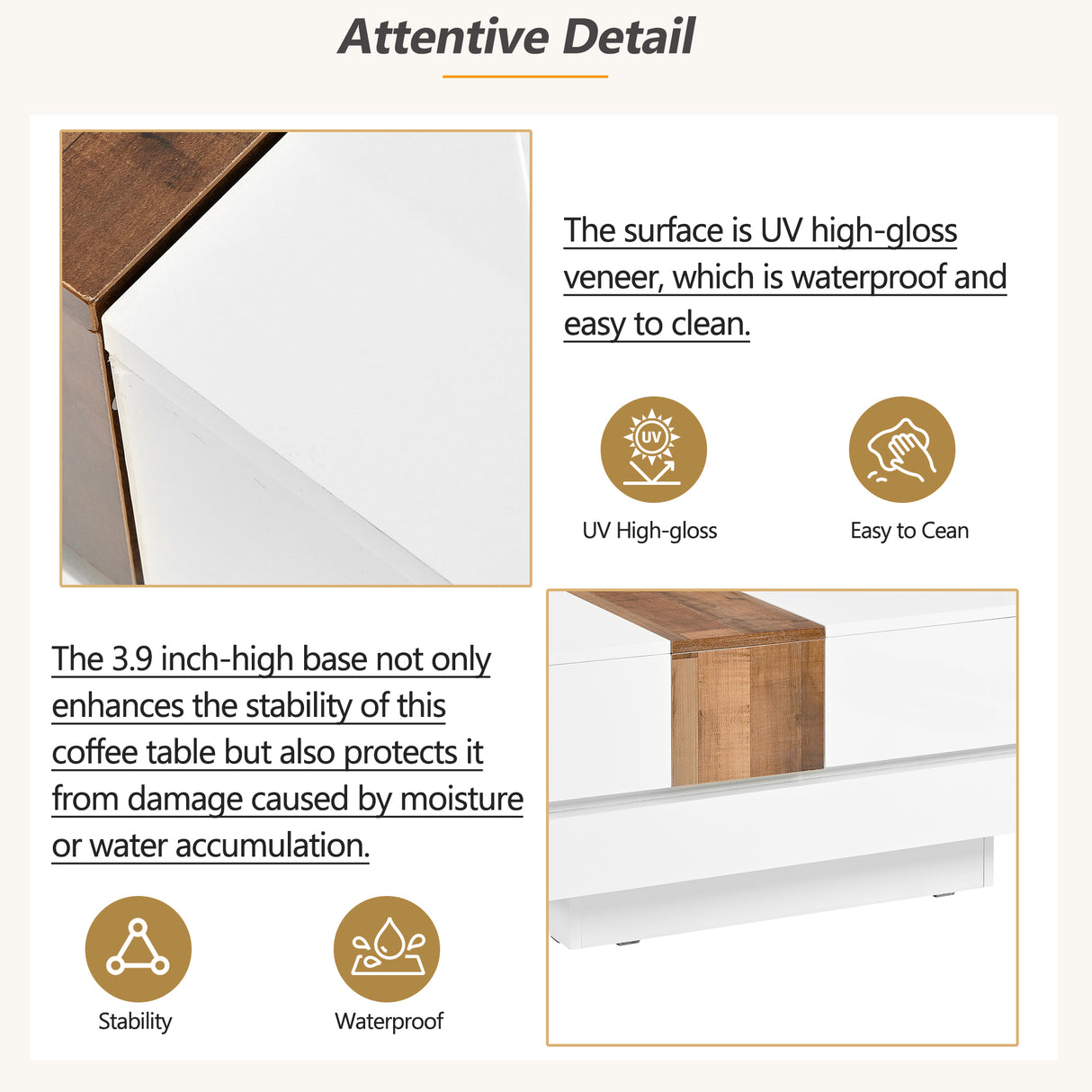 ON-TRANS 31.4 inches x 31.4 inches with sliding tabletop, high gloss center table, hidden storage room white - V.I.P Digital Presence