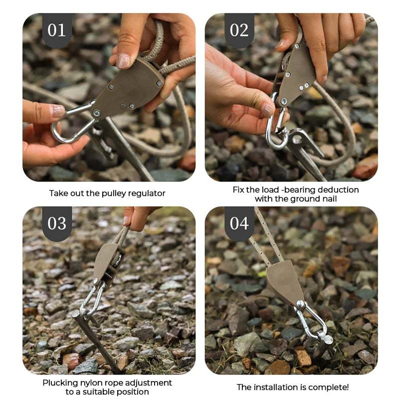 Camping Tent Tie Down Rope Tightener Fastening Pulley Ratchet Hangers Awning Rope Hook Canopy Buckle Rope Tightening Straps Tool - V.I.P Digital Presence
