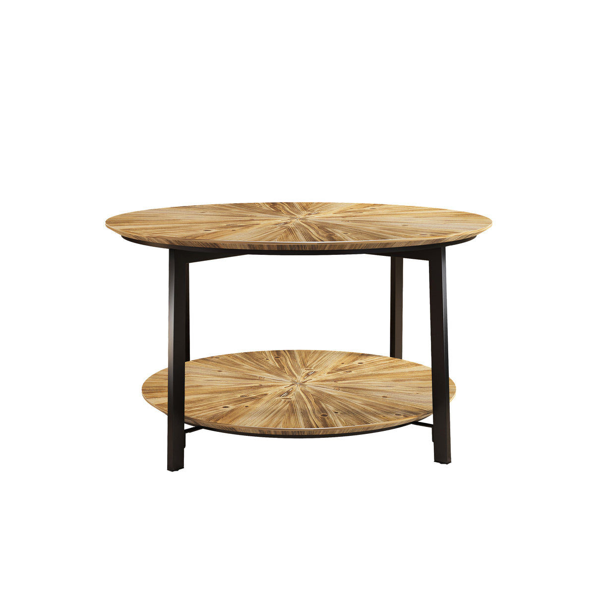31.5 "Round Coffee Table Stand Wooden Double Layer Coffee Table with Open Storage Space and Metal Table Legs