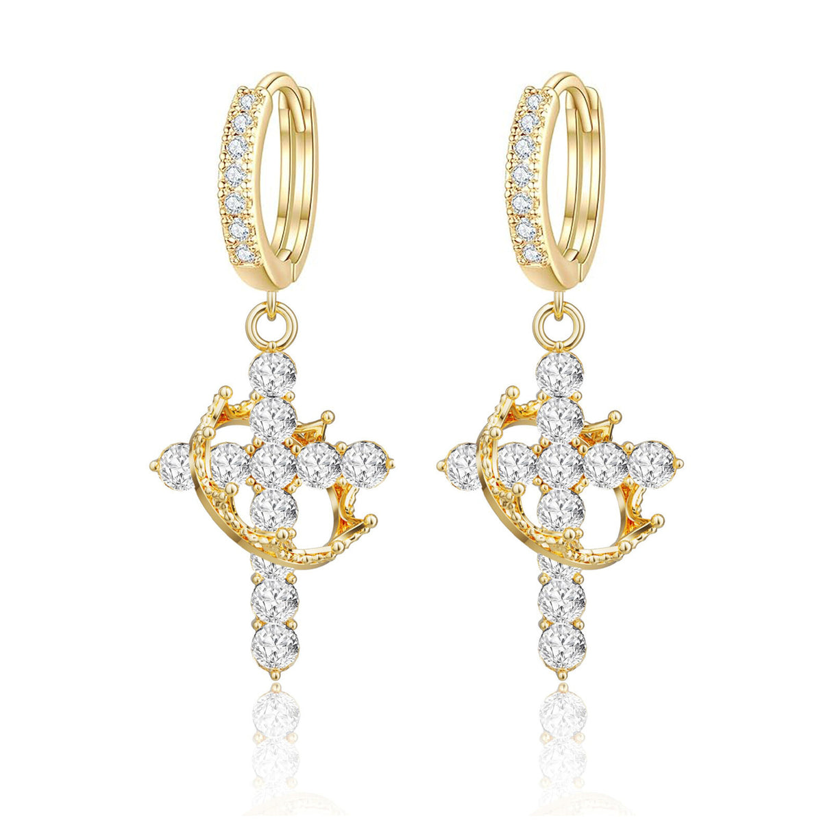 Rotating Crown Cross Earrings Set with Zircon - V.I.P Digital Presence