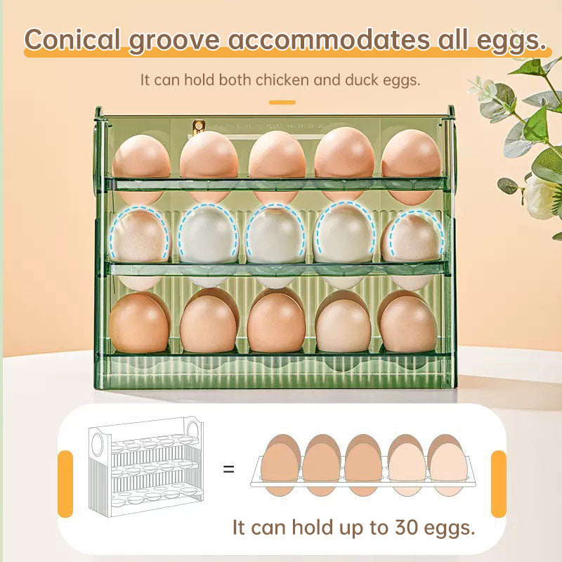 Large-capacity fridge egg storage, portable multi-layer tray, auto-open/close holder - V.I.P Digital Presence