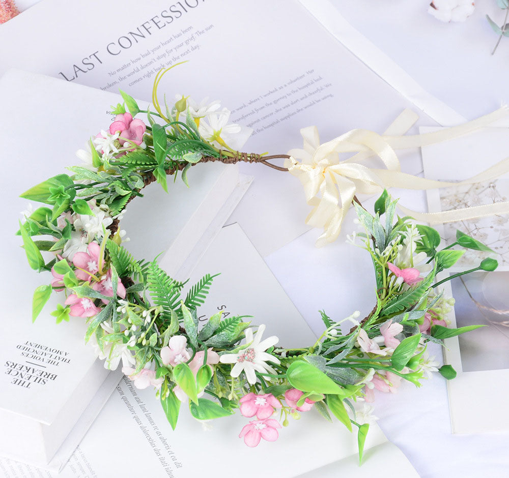 Forest style headwear with super fairy texture, simulated rose headband, flannel, rolled edges, rose green leaf garland - V.I.P Digital Presence