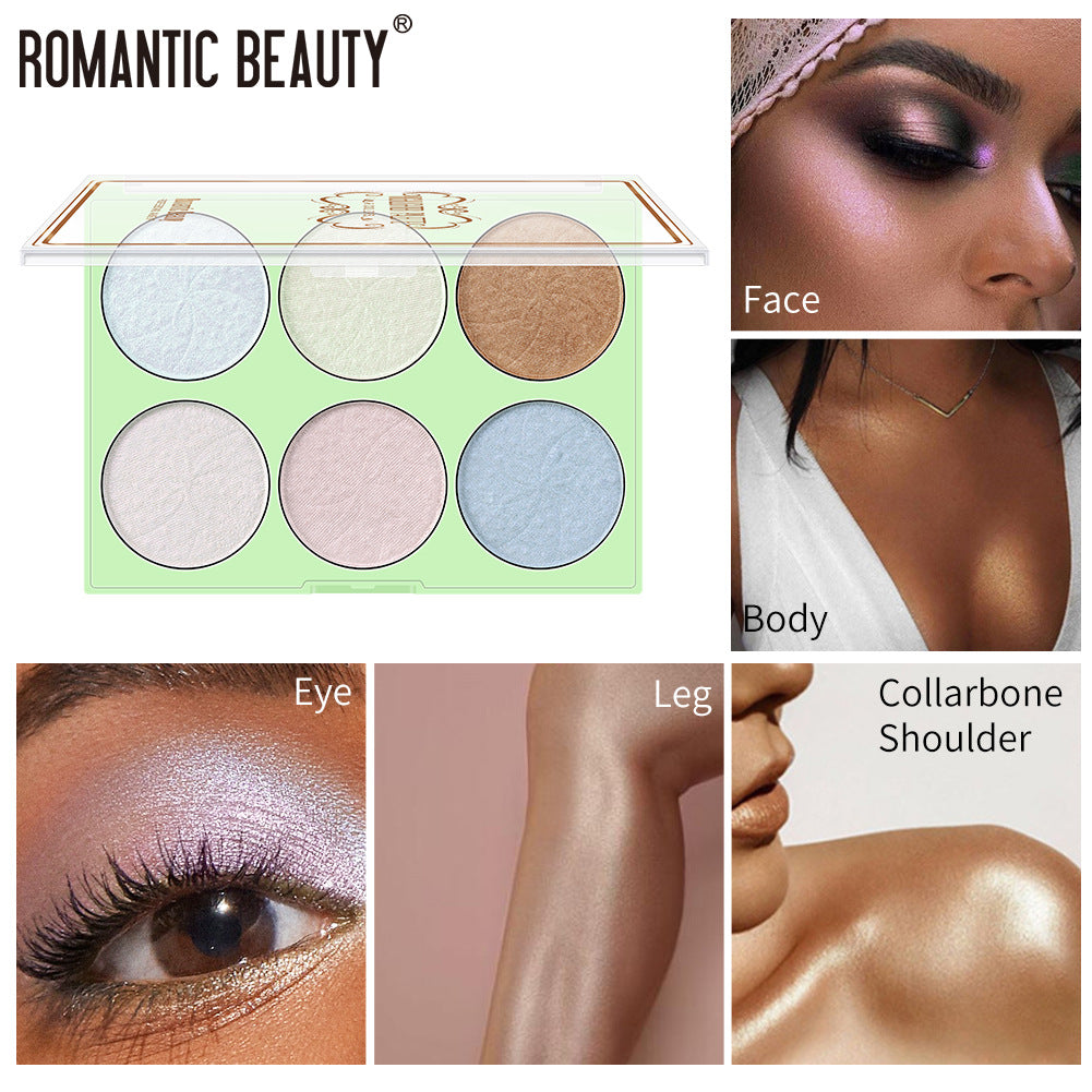 Romantic Beauty 6-Color Highlighter Pearl Brightening Repair Palette Makeup Face Repair Glitter - V.I.P Digital Presence