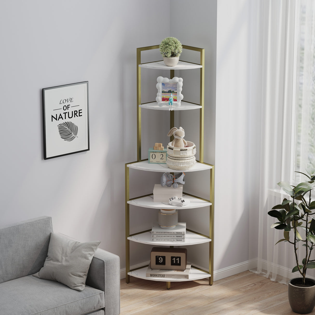 6-story corner open bookshelf, modern bookshelf, wooden frame, independent bookshelf unit, - V.I.P Digital Presence
