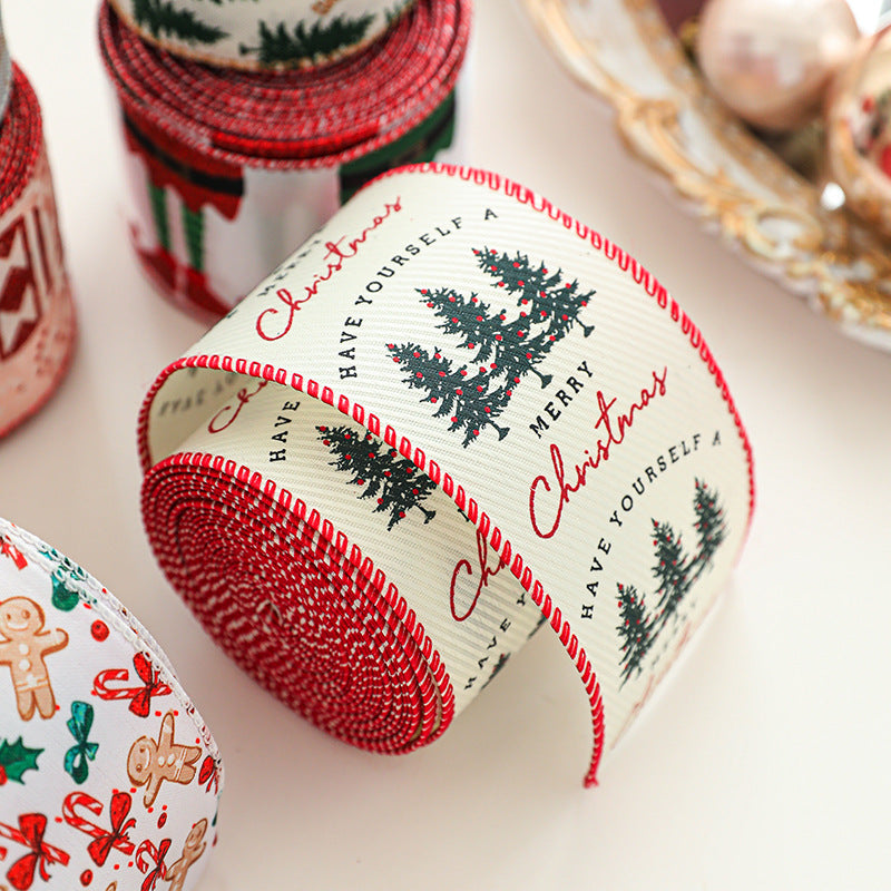 Christmas decoration ribbon, cedar pattern printed ribbon, bow tie, Christmas decoration ribbon, holiday ribbon - V.I.P Digital Presence