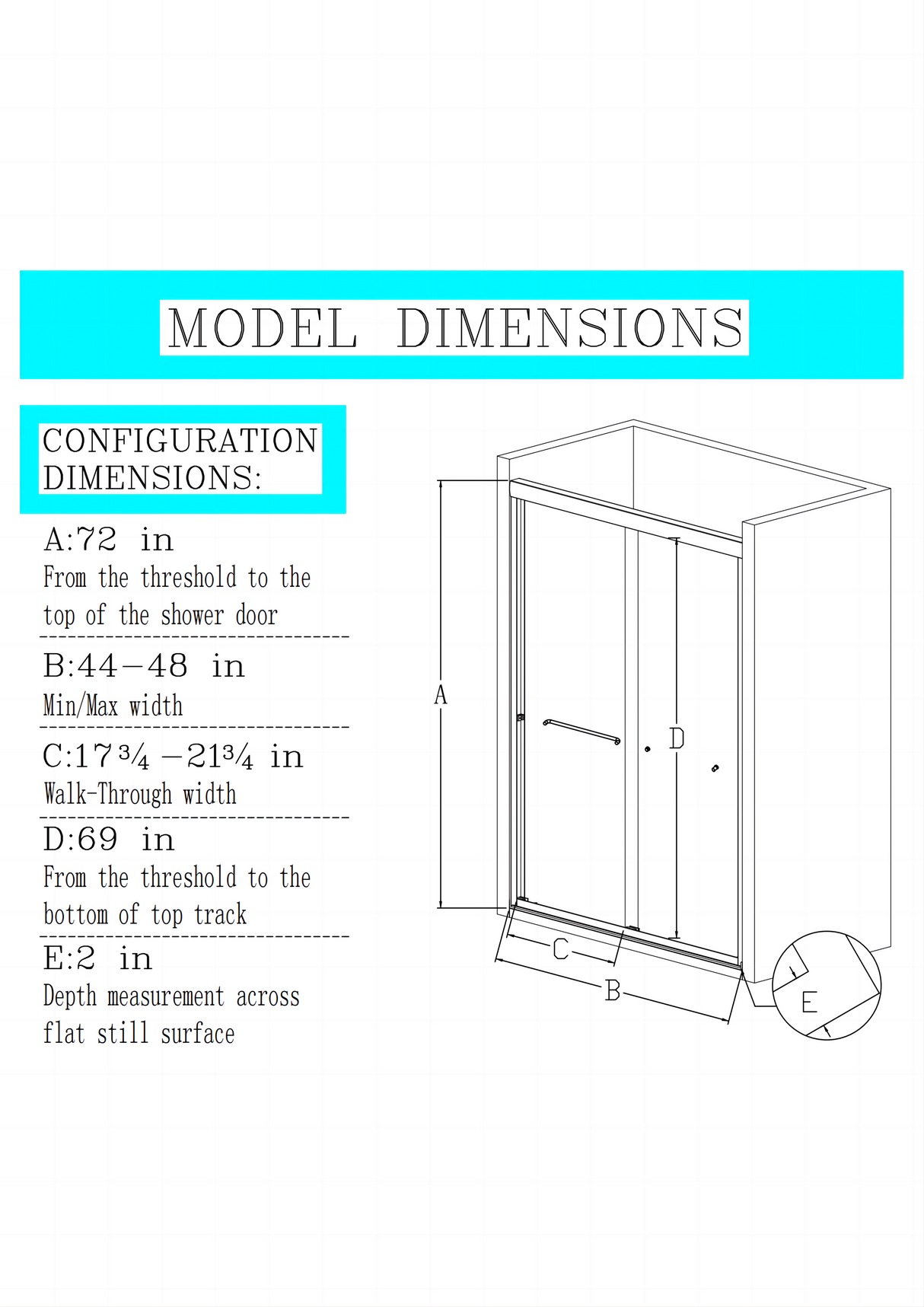 44 "-48" wide * 72 "high semi frameless double sliding shower door 1/4" (6mm) thick SGCC tempered glass door, matte black - V.I.P Digital Presence