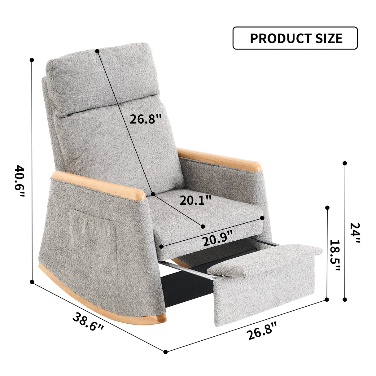 Accent Rocking Chair with Footrest High Back Rubber Wood Rocking Legs Bedroom Living Space 38.6D X 26.8W X 40.6H Inch - V.I.P Digital Presence