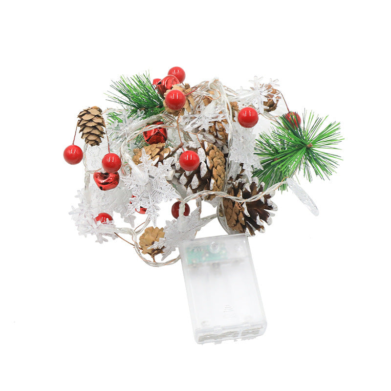 Snowflake Pinecone Christmas Wreath Light String Bell Pine Needle Red Berry Doll Staircase Decorative Light - V.I.P Digital Presence