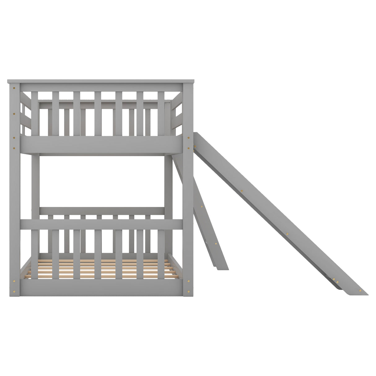 Twin over Twin Bunk Bed with Convertible Slide and Ladder Gray