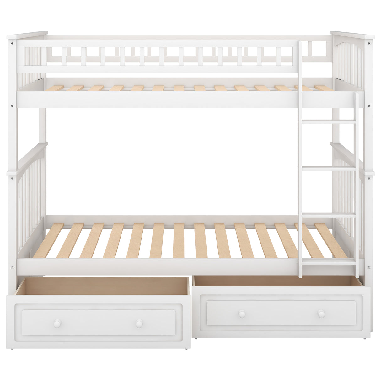 Twin over Twin Bunk Bed with Drawers Convertible Beds White