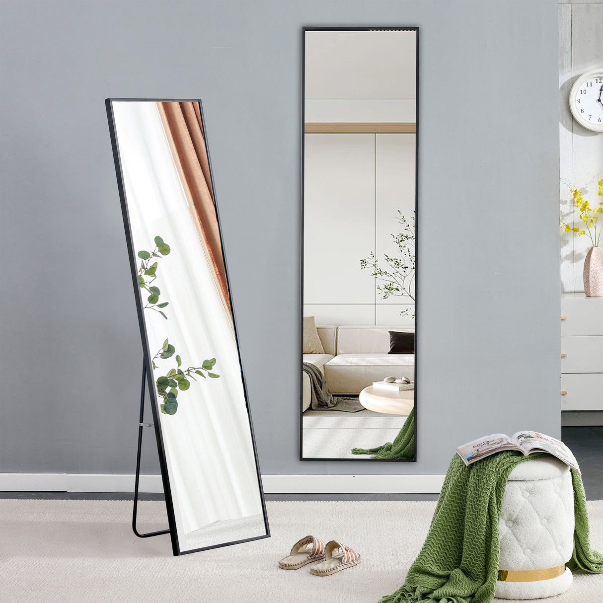 Aluminum alloy metal frame wall mounted full-length mirror black 65 * 23“ - V.I.P Digital Presence