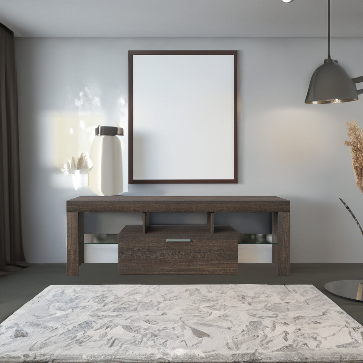 20 minutes quick assembly brown simple modern TV stand Brown TV bracket with LED Color Changing Lights for Living Room