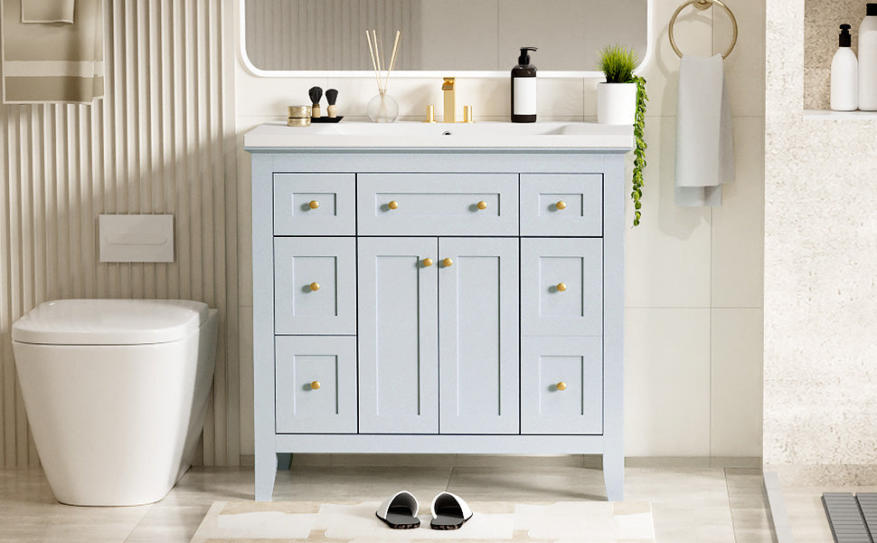 36 inch bathroom vanity with resin sink combination set with 6 drawers and 2 cabinets, storage cabinet vanity set, light blue - V.I.P Digital Presence