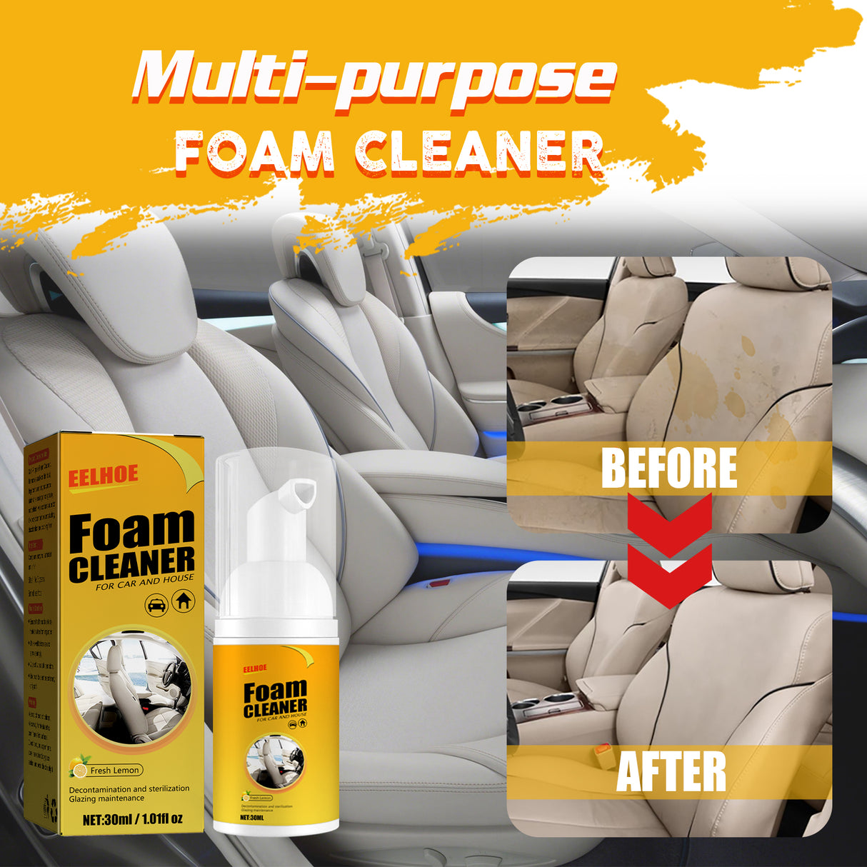 Foam Cleaner, Leather Seat Supplies Decontamination Multi-Functional Interior Cleaner - V.I.P Digital Presence